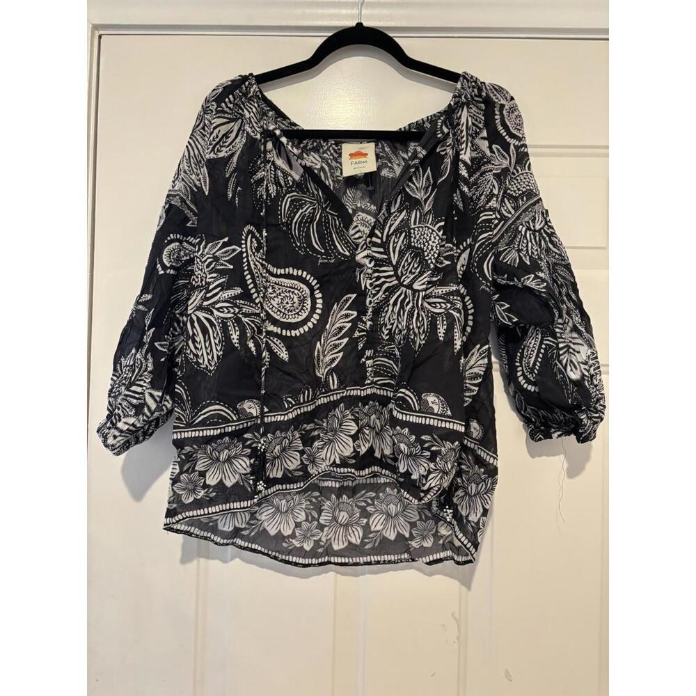 Womens Anthropologie Farm‎ Rio sz M blue shirt #401